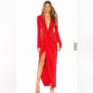 REVOLVE Red Plunging Long-Sleeve Maxi Dress